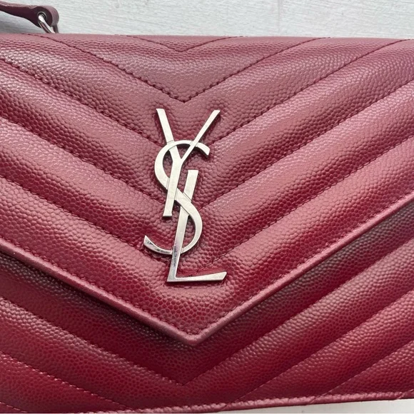 YSL Saint Laurent Monogram Cassandre WOC Mono Grain De Poudre Burgundy - Picture 3 of 13